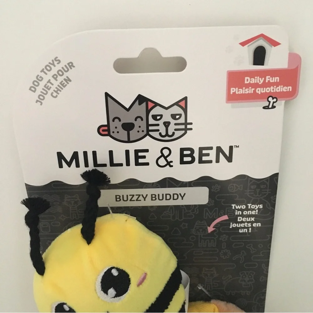 NEW Dog Toys 2 in 1 Play “Buzzy Buddy” Bee + Honey Jar for Treats | Millie & Ben